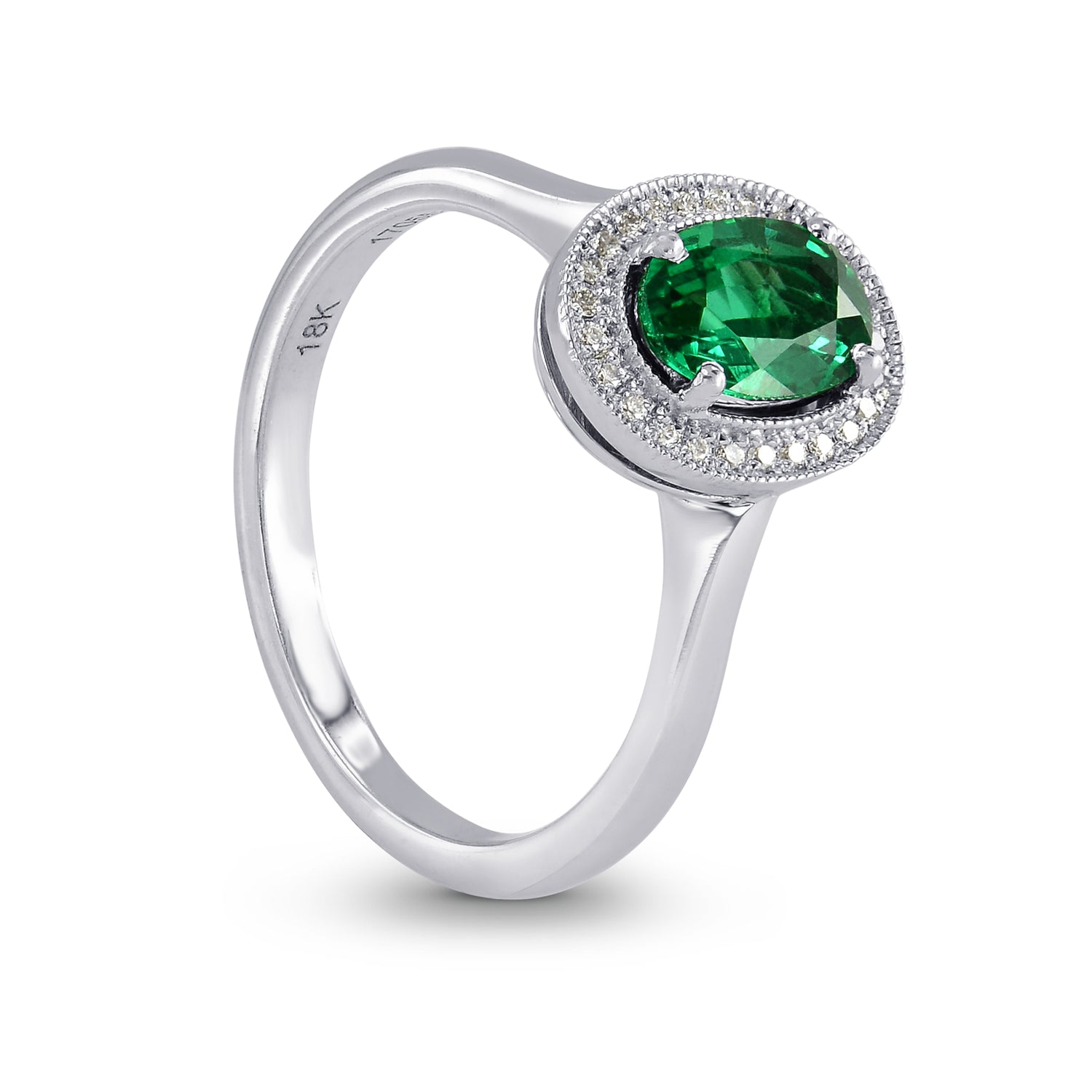 Oval Green Emerald & Diamond Engagement Ring
