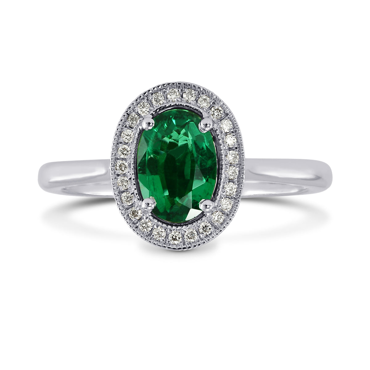 Oval Green Emerald & Diamond Engagement Ring