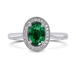 Oval Green Emerald & Diamond Engagement Ring