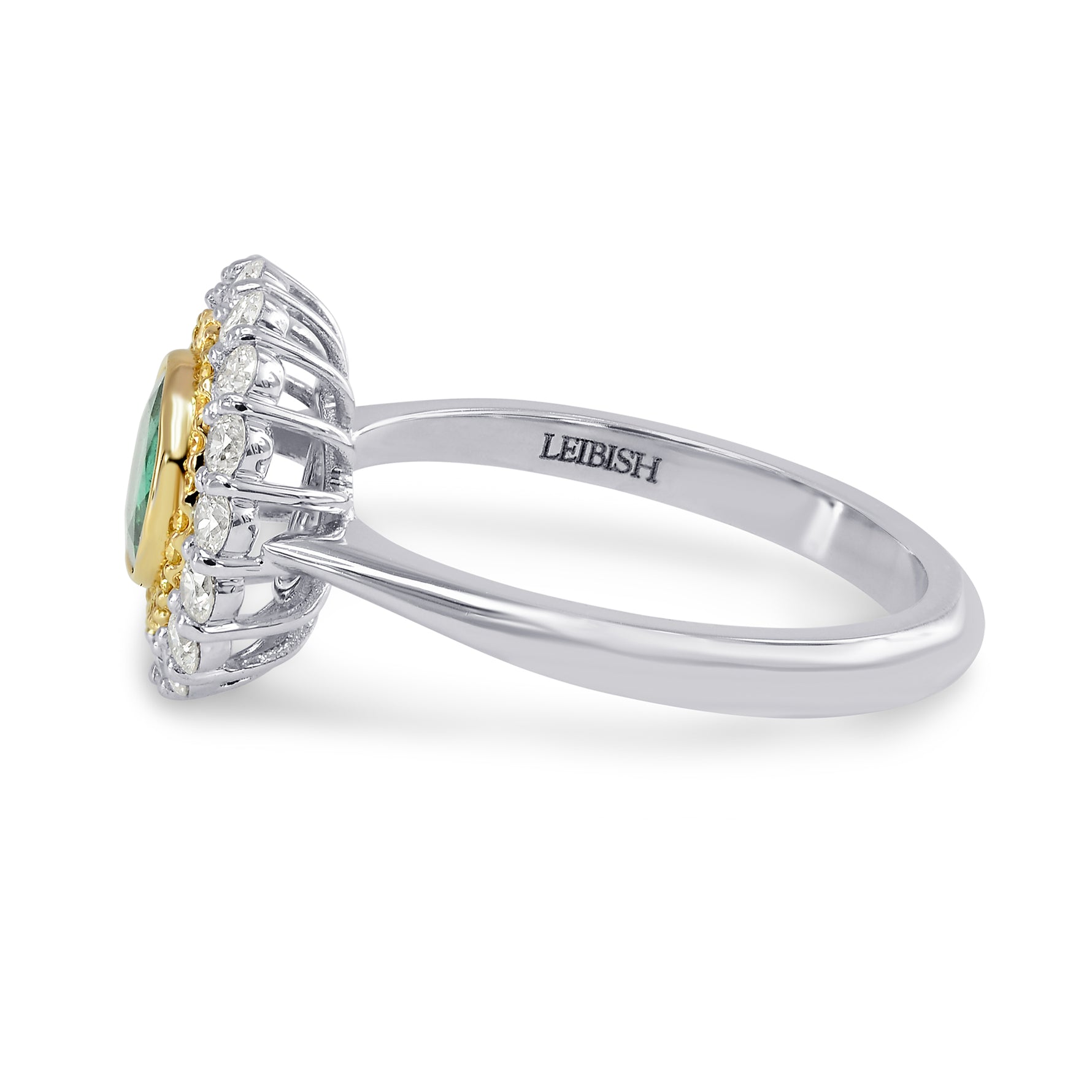 Round Emerald & Yellow Diamond Double Halo Ring