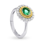 Round Emerald & Yellow Diamond Double Halo Ring
