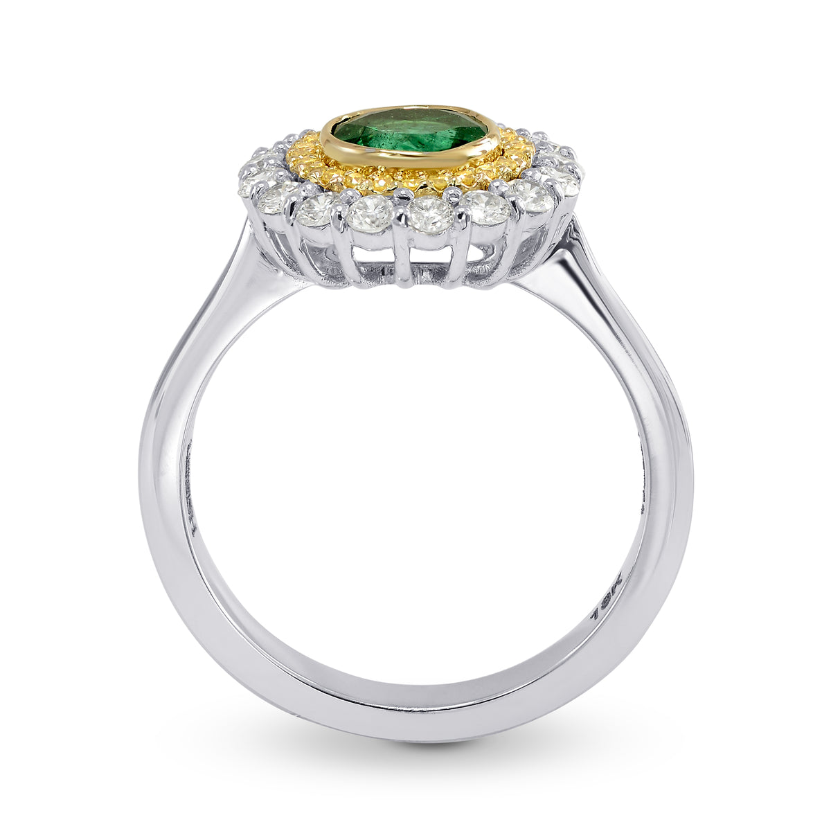 Round Emerald & Yellow Diamond Double Halo Ring