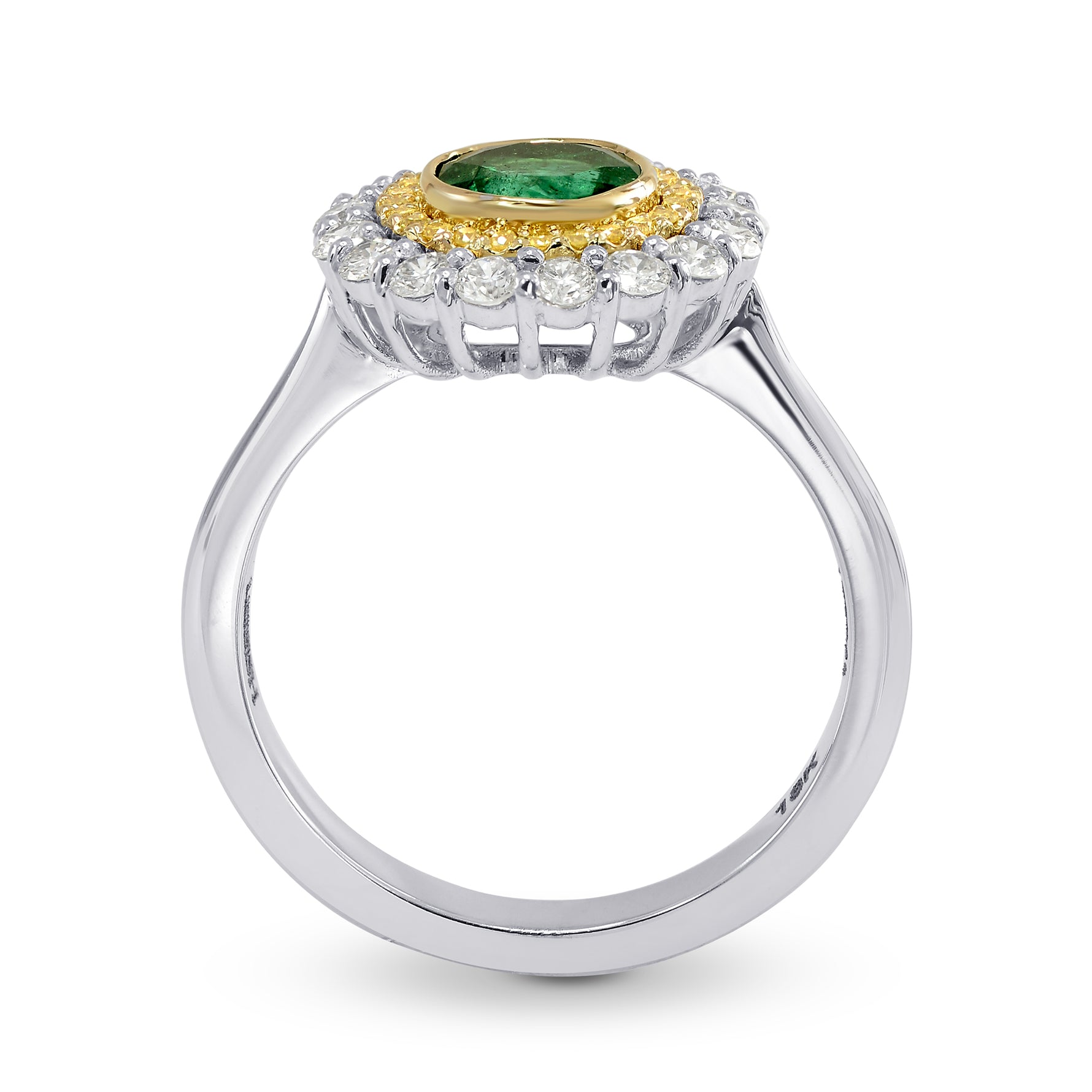 Round Emerald & Yellow Diamond Double Halo Ring