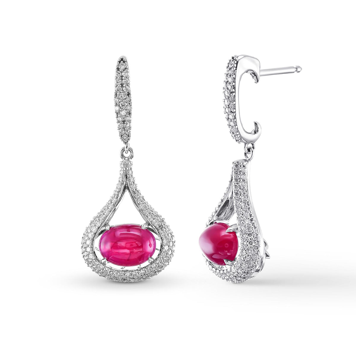 Ruby and Diamond Cabochon Drop Earrings