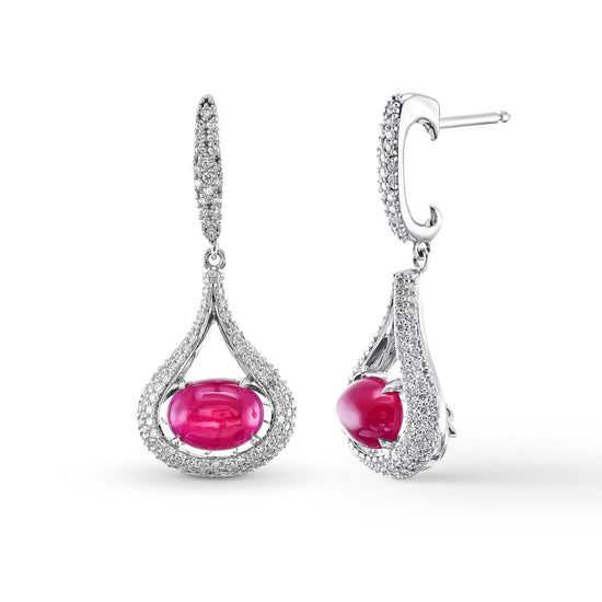 Ruby and Diamond Cabochon Drop Earrings