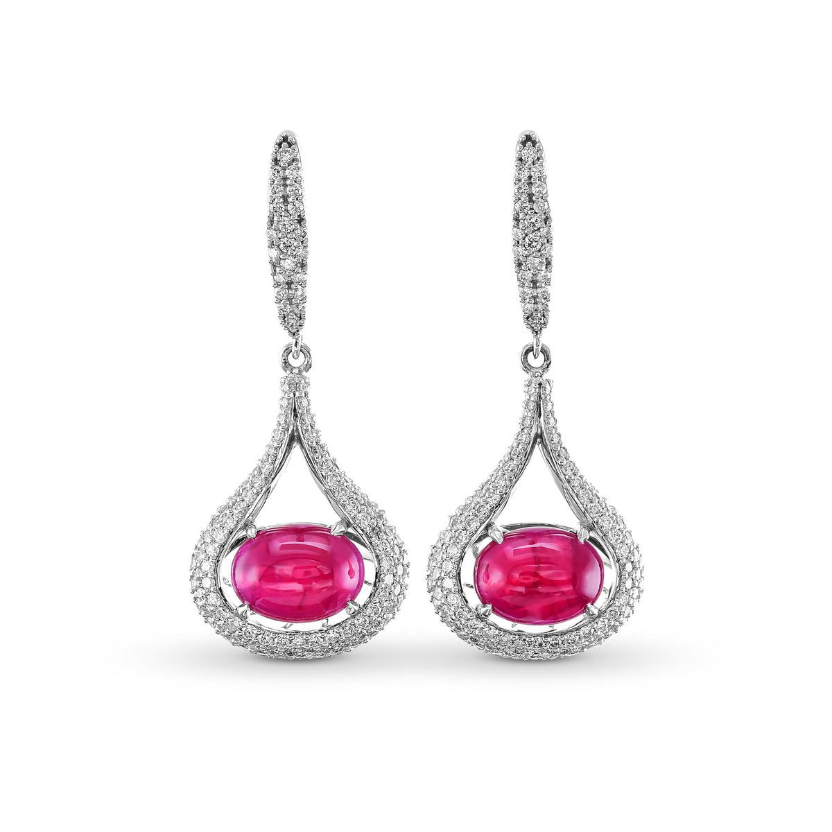 Ruby and Diamond Cabochon Drop Earrings