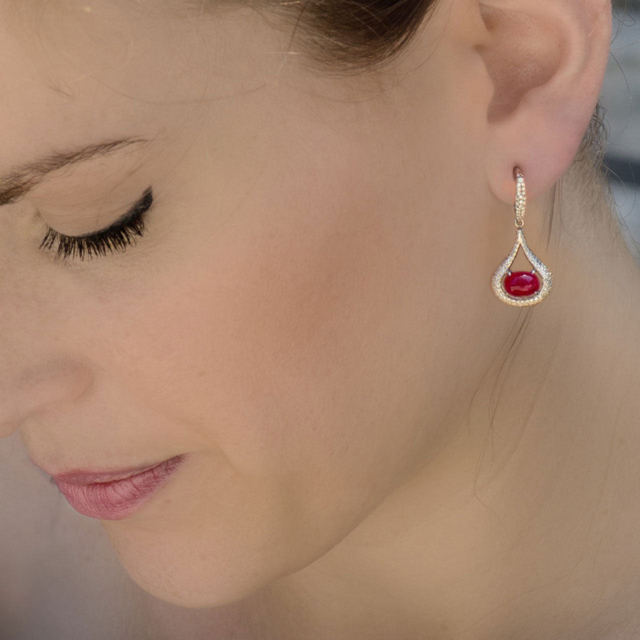 Ruby and Diamond Cabochon Drop Earrings