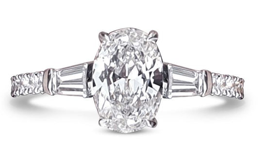 Oval  & Trapezoid Diamond Engagement Ring