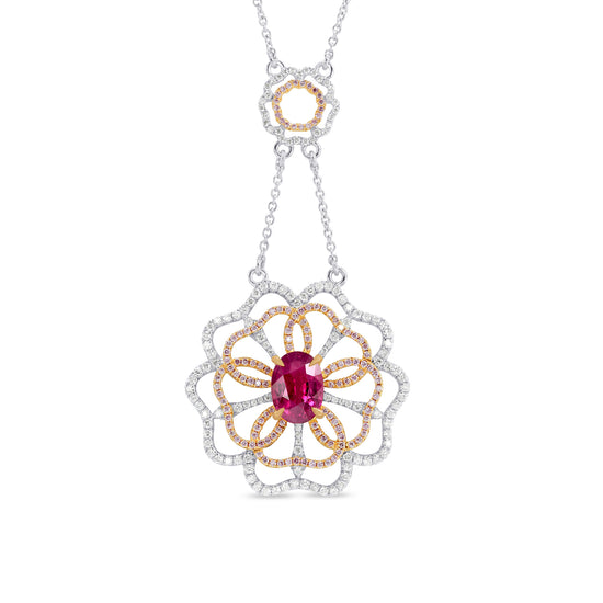 Ruby and Pink Diamond Flower Necklace