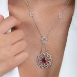 Ruby and Pink Diamond Flower Necklace