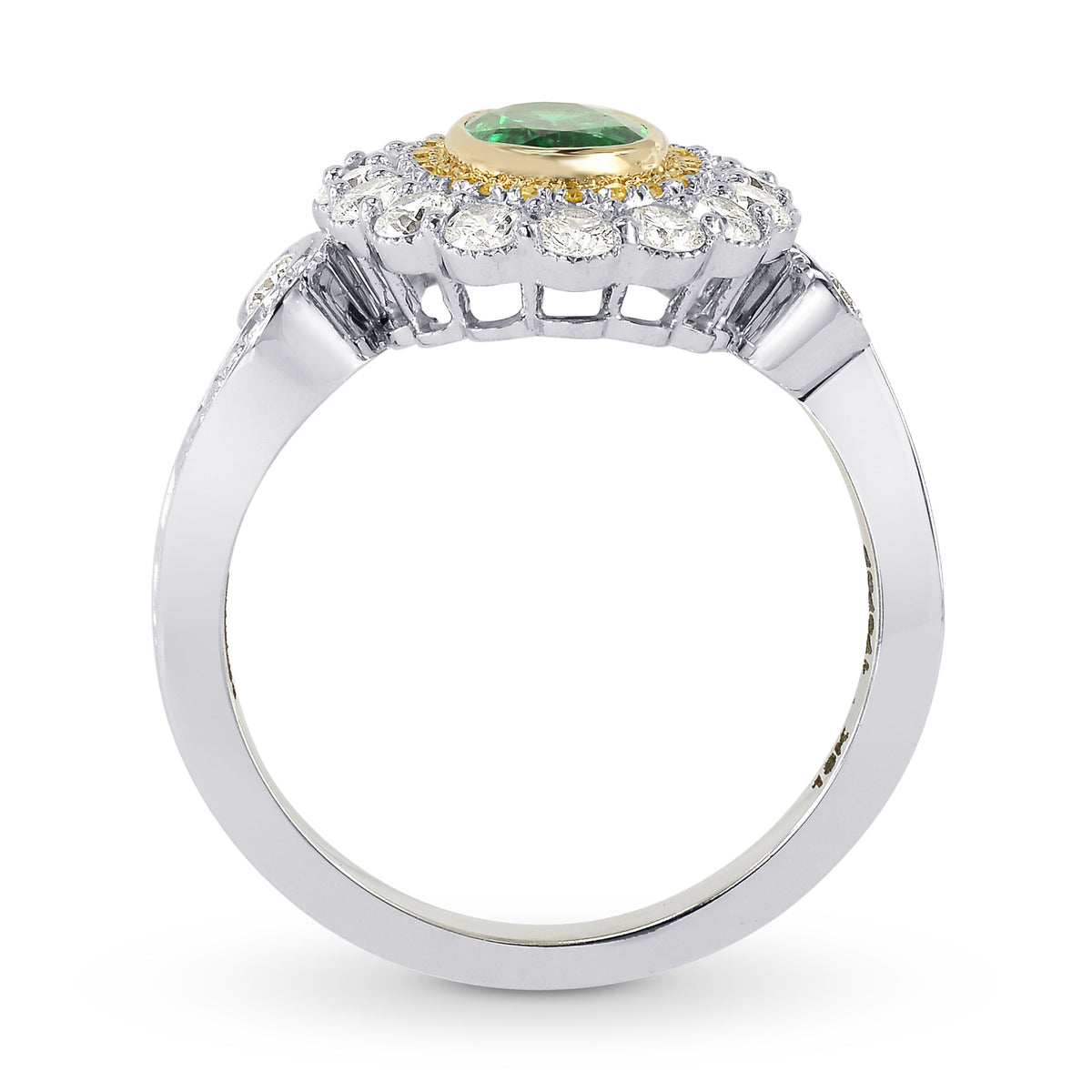 Vivid Green Emerald and Fancy Intense Yellow Diamond Ring