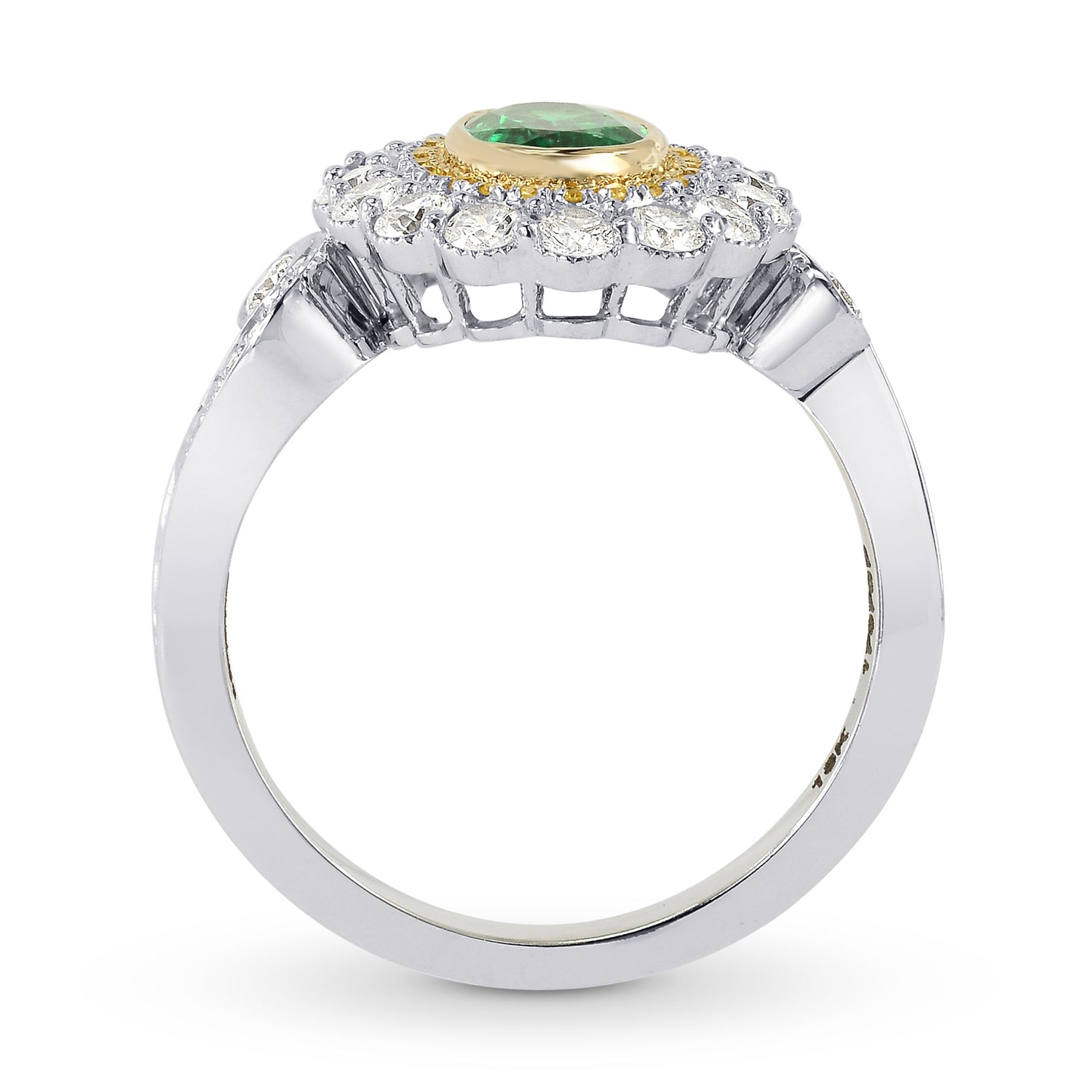 Vivid Green Emerald and Fancy Intense Yellow Diamond Ring