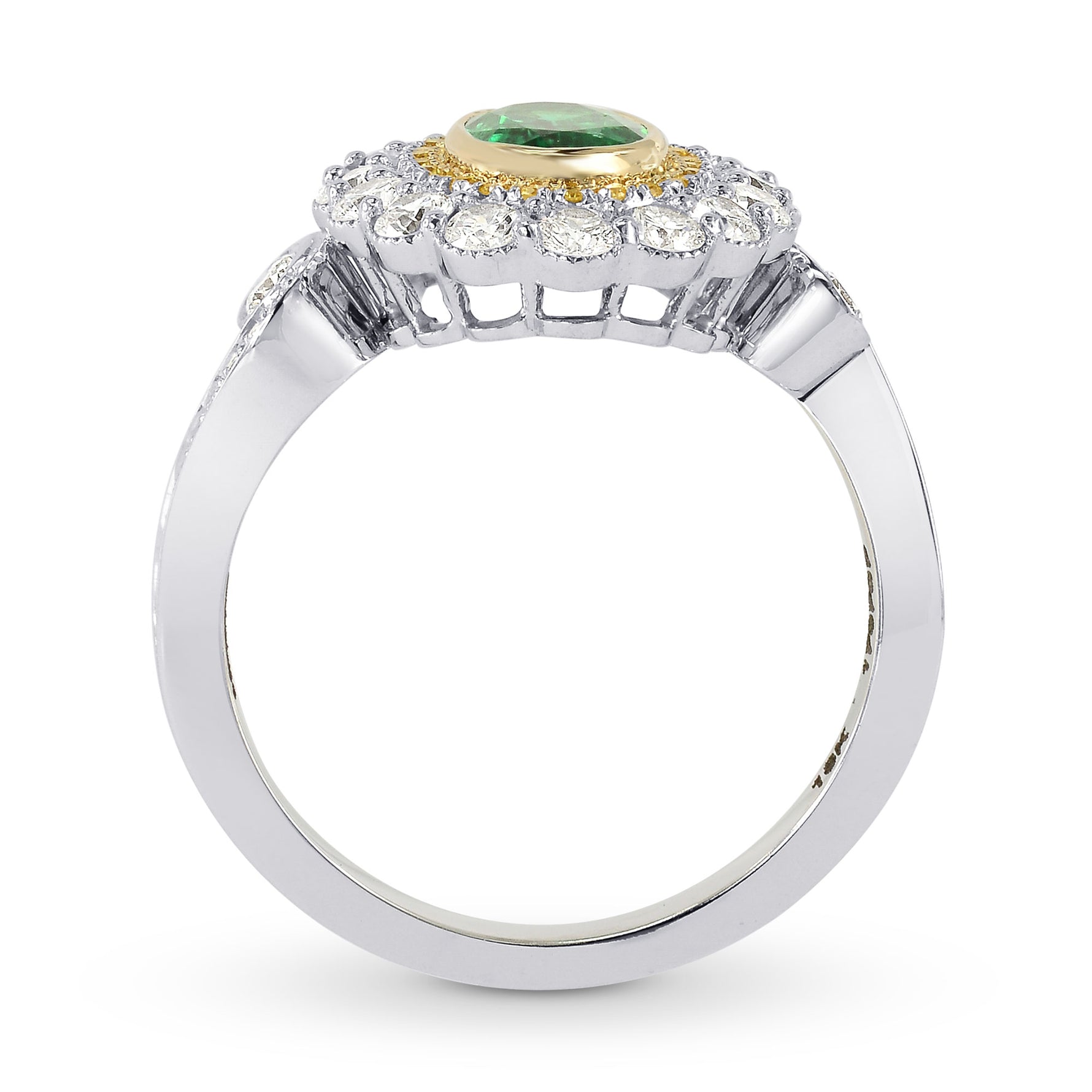 Vivid Green Emerald and Fancy Intense Yellow Diamond Ring