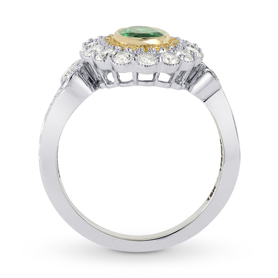 Vivid Green Emerald and Fancy Intense Yellow Diamond Ring