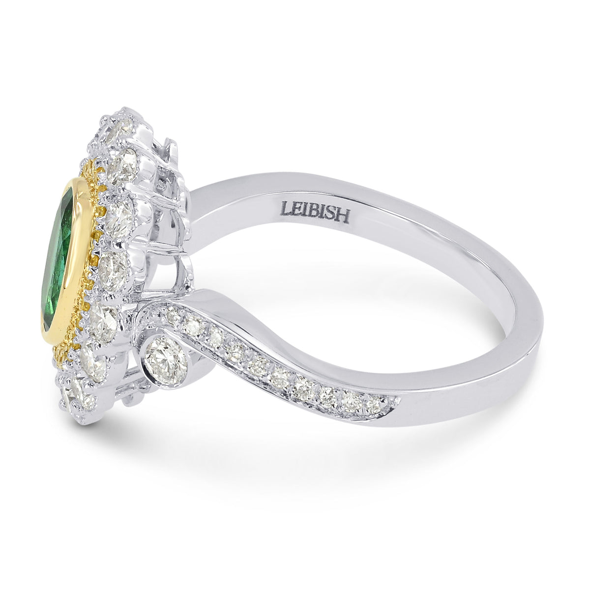 Vivid Green Emerald and Fancy Intense Yellow Diamond Ring