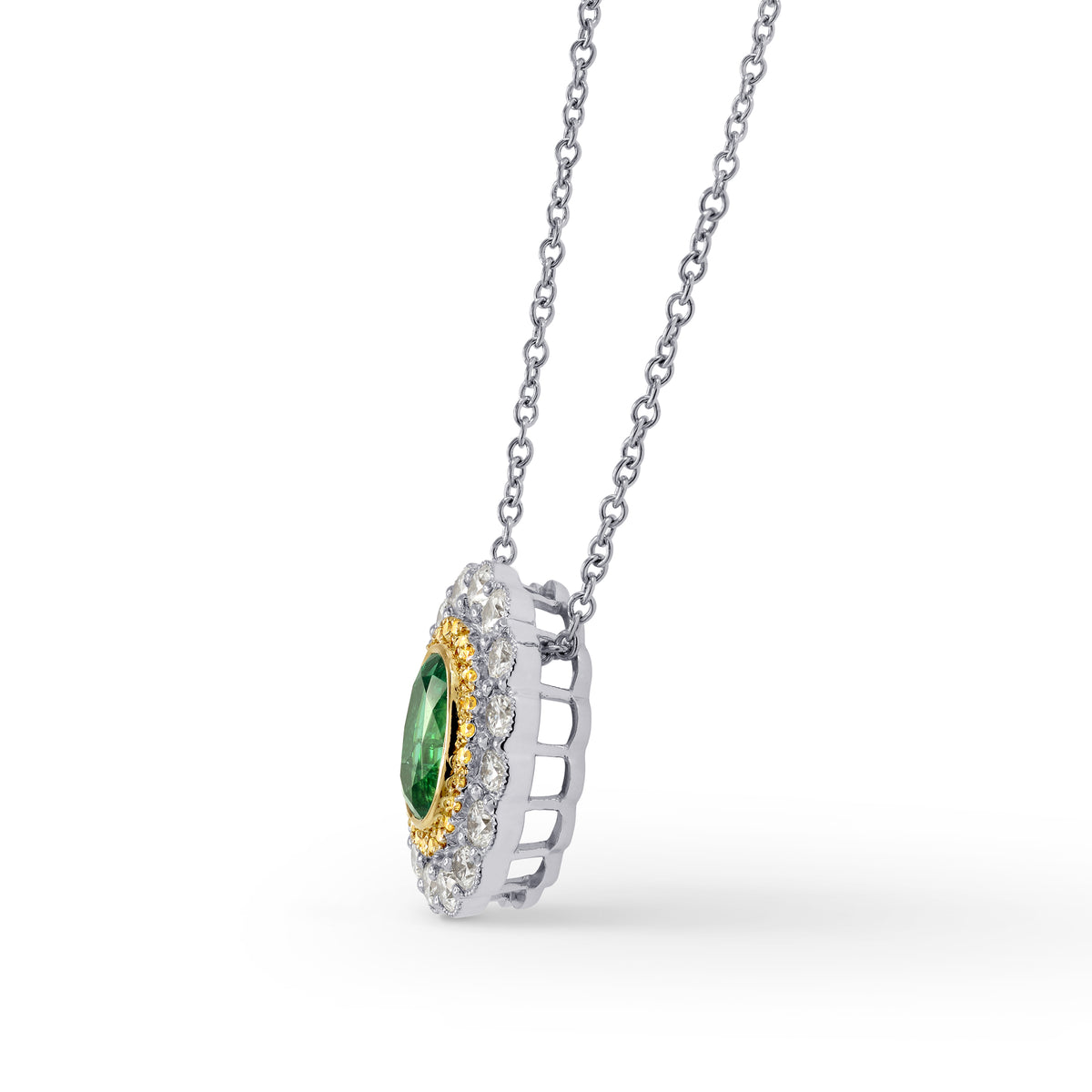 Oval Emerald and Fancy Intense Yellow Diamond Pendant