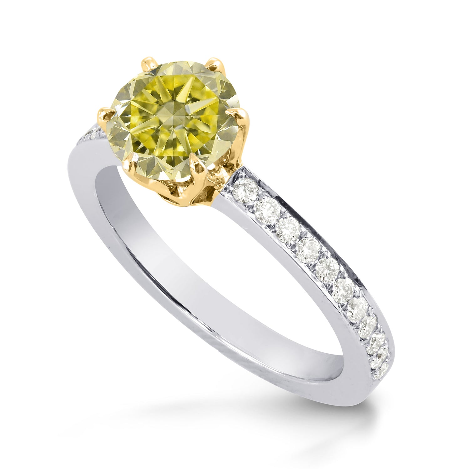 Six Prong Solitaire with Pave Diamond Side-stone Ring Setting - 3