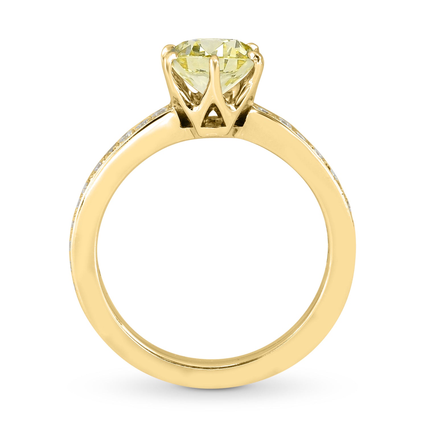 Six Prong Solitaire with Pave Diamond Side-stone Ring Setting - 5