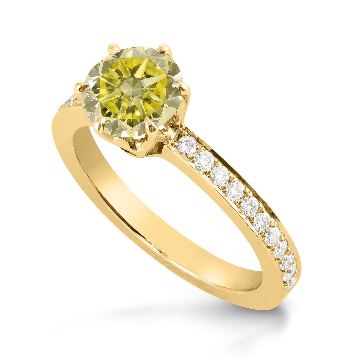 Six Prong Solitaire with Pave Diamond Side-stone Ring Setting - 6