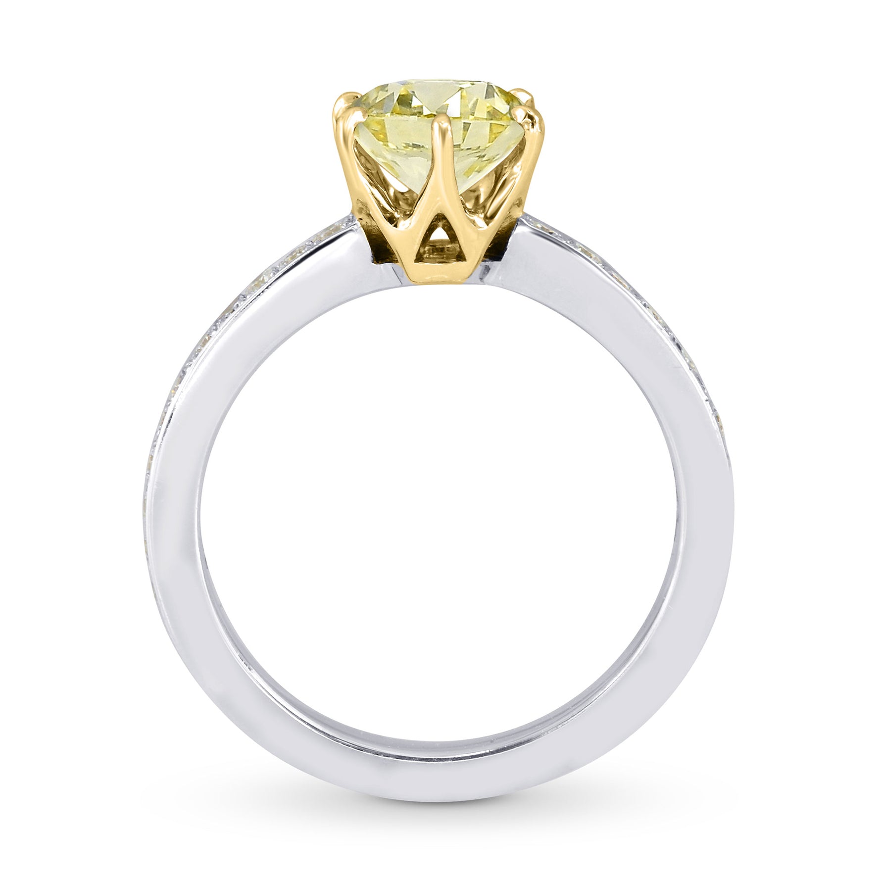 Six Prong Solitaire with Pave Diamond Side-stone Ring Setting - 2