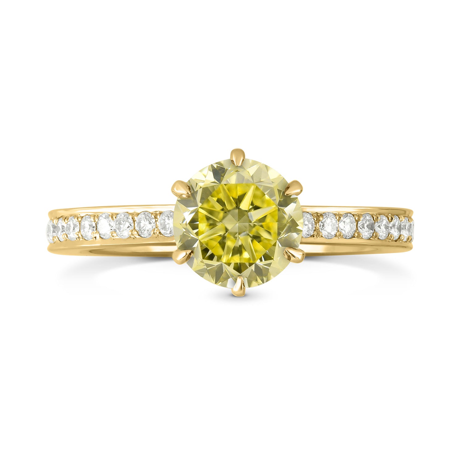 Six Prong Solitaire with Pave Diamond Side-stone Ring Setting - 4