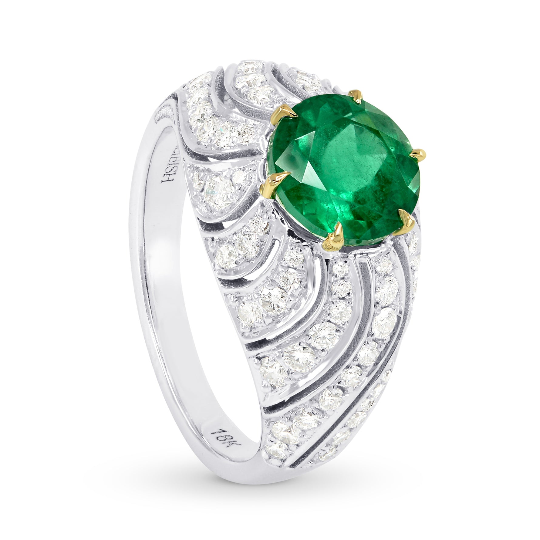 Vivid Green Round Emerald Designer Dress Ring
