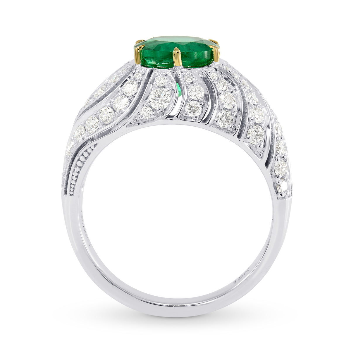 Vivid Green Round Emerald Designer Dress Ring