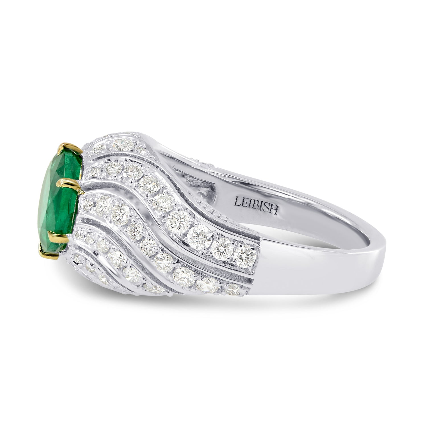 Vivid Green Round Emerald Designer Dress Ring