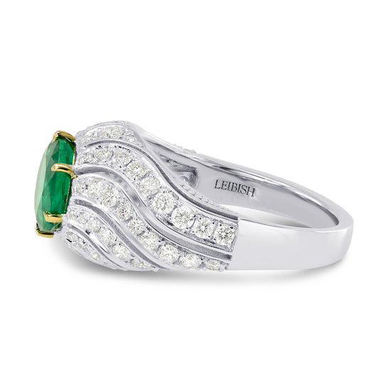 Vivid Green Round Emerald Designer Dress Ring