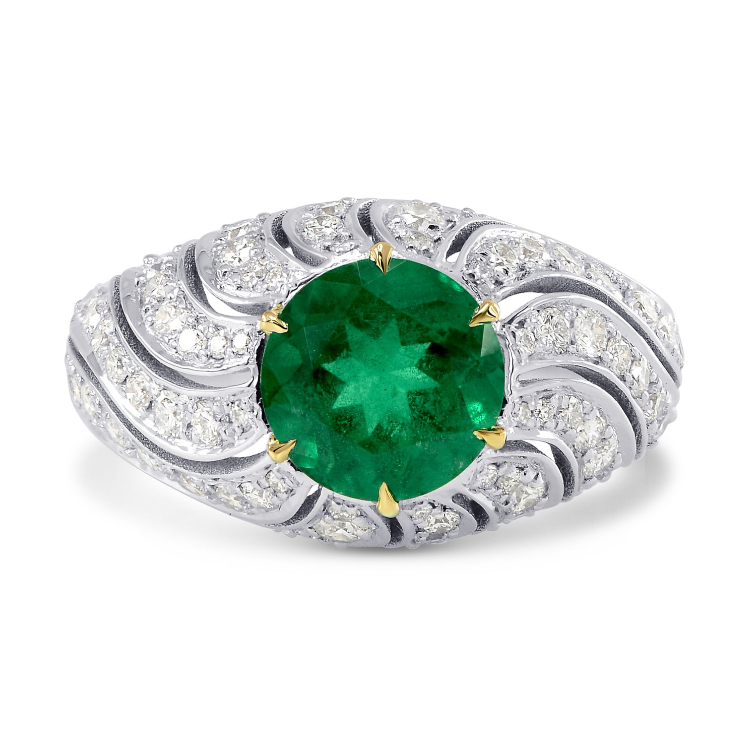 Vivid Green Round Emerald Designer Dress Ring
