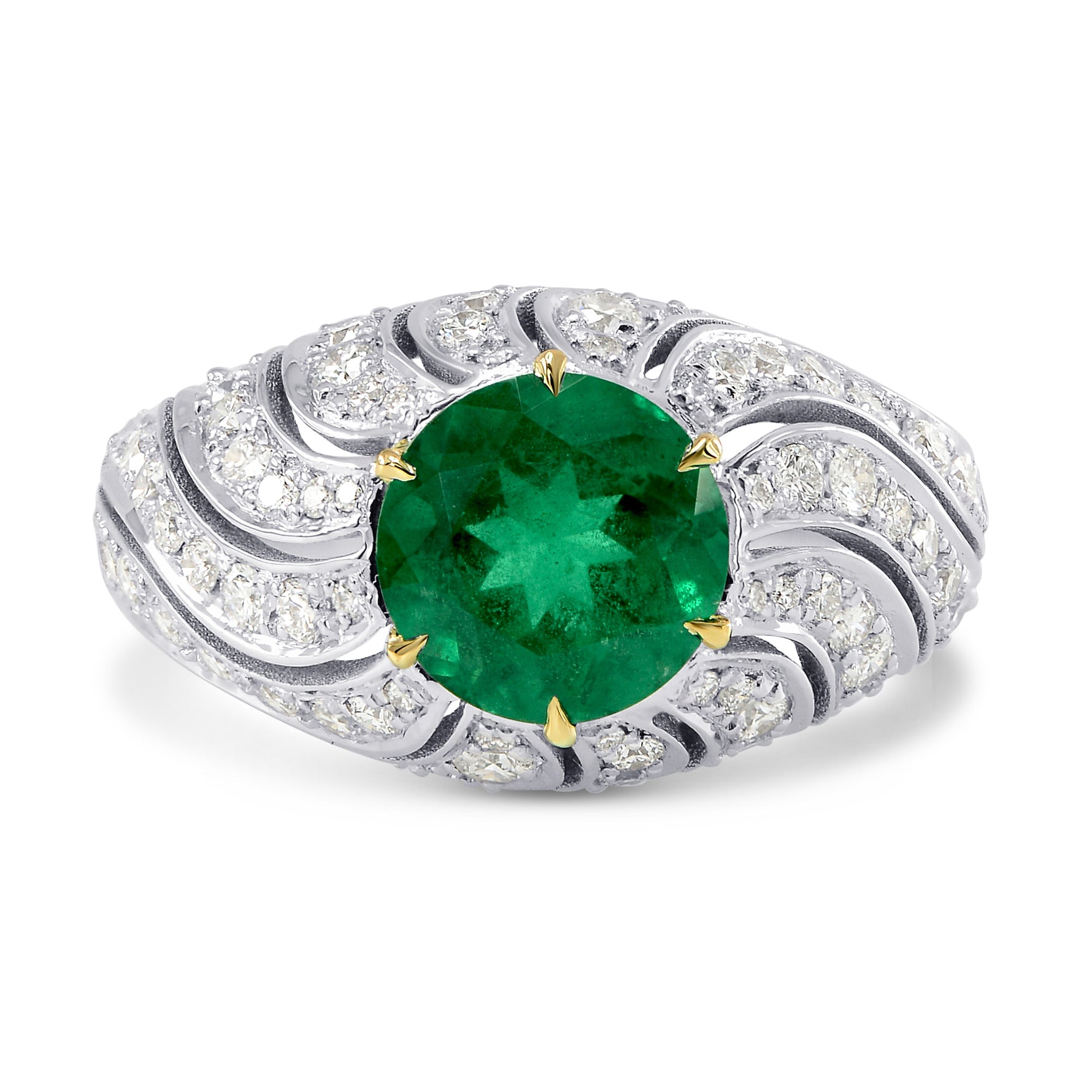 Vivid Green Round Emerald Designer Dress Ring