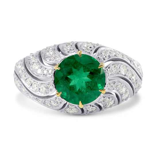 Vivid Green Round Emerald Designer Dress Ring