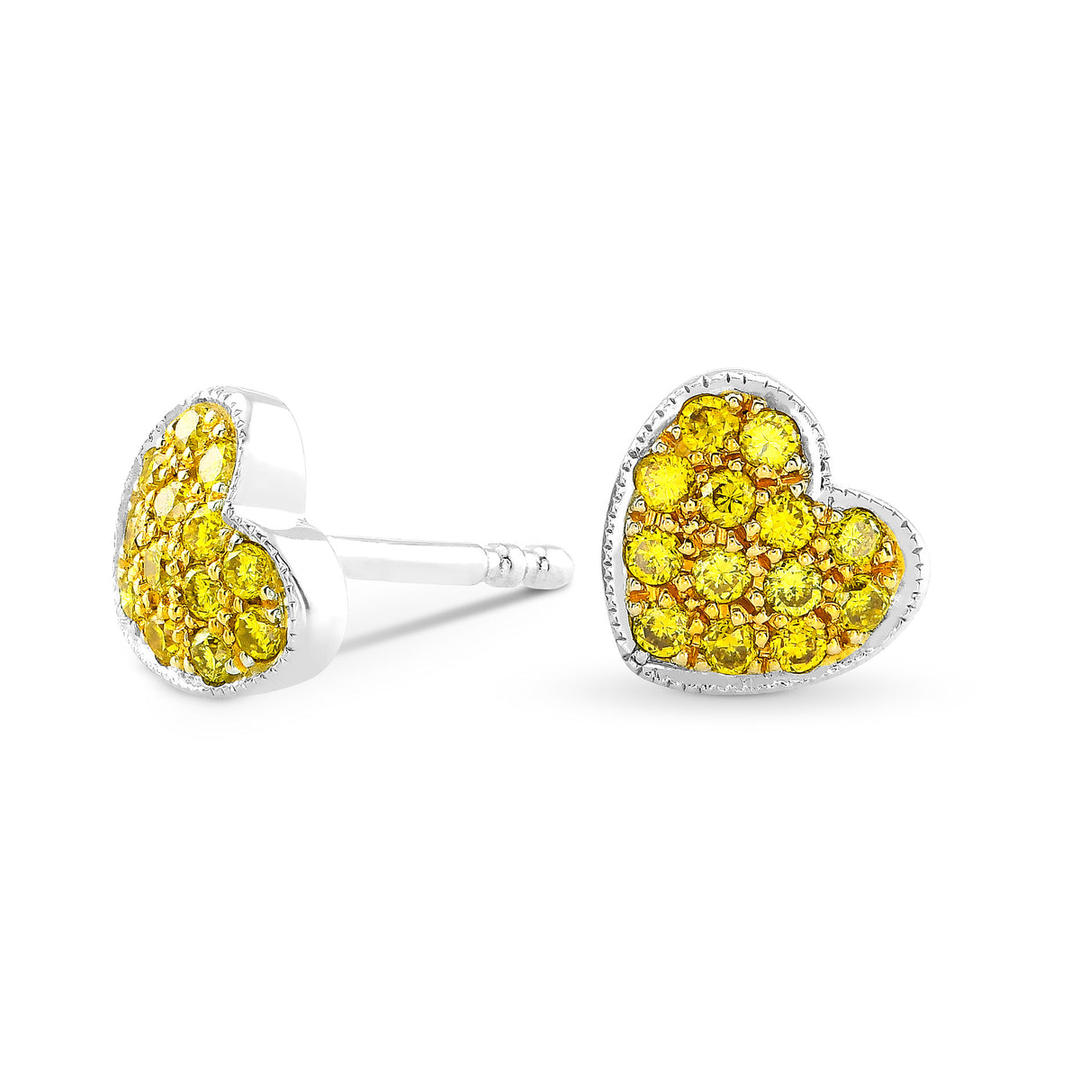  Fancy Vivid Yellow Diamond Pave Heart Shape Earrings 