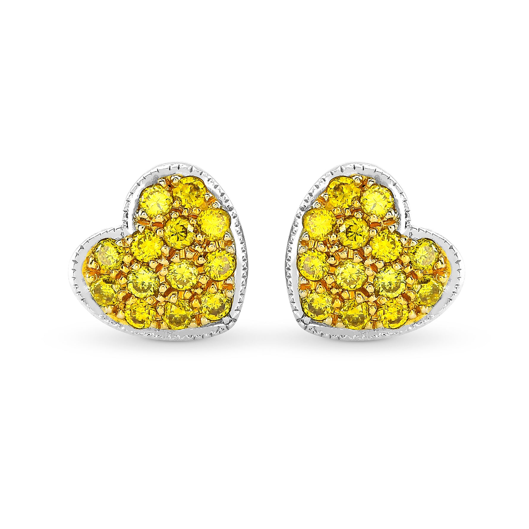  Fancy Vivid Yellow Diamond Pave Heart Shape Earrings 