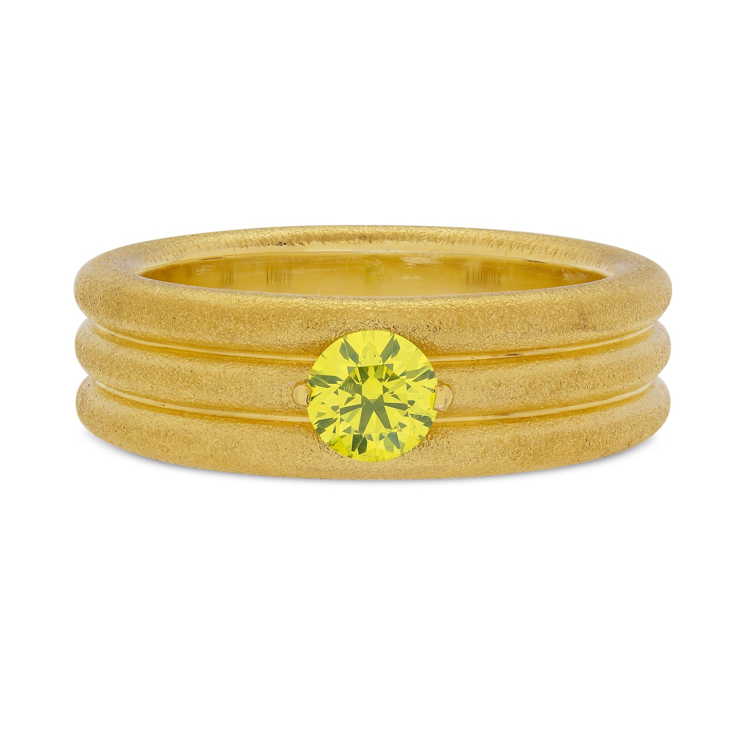 22K Gold Band Ring with Fancy Intense Yellow Round Brilliant