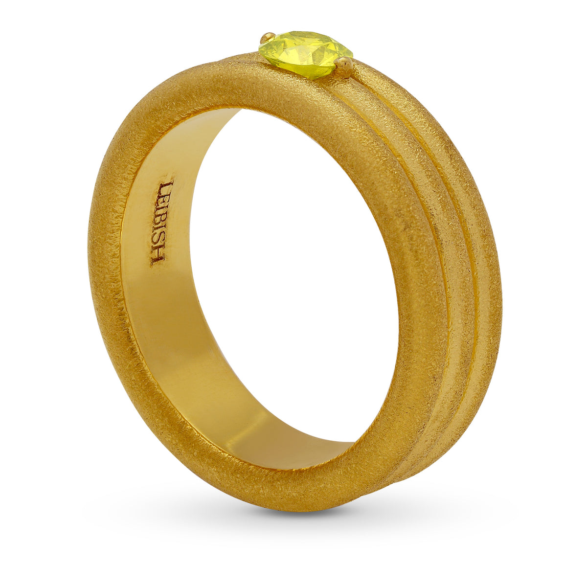 22K Gold Band Ring with Fancy Intense Yellow Round Brilliant