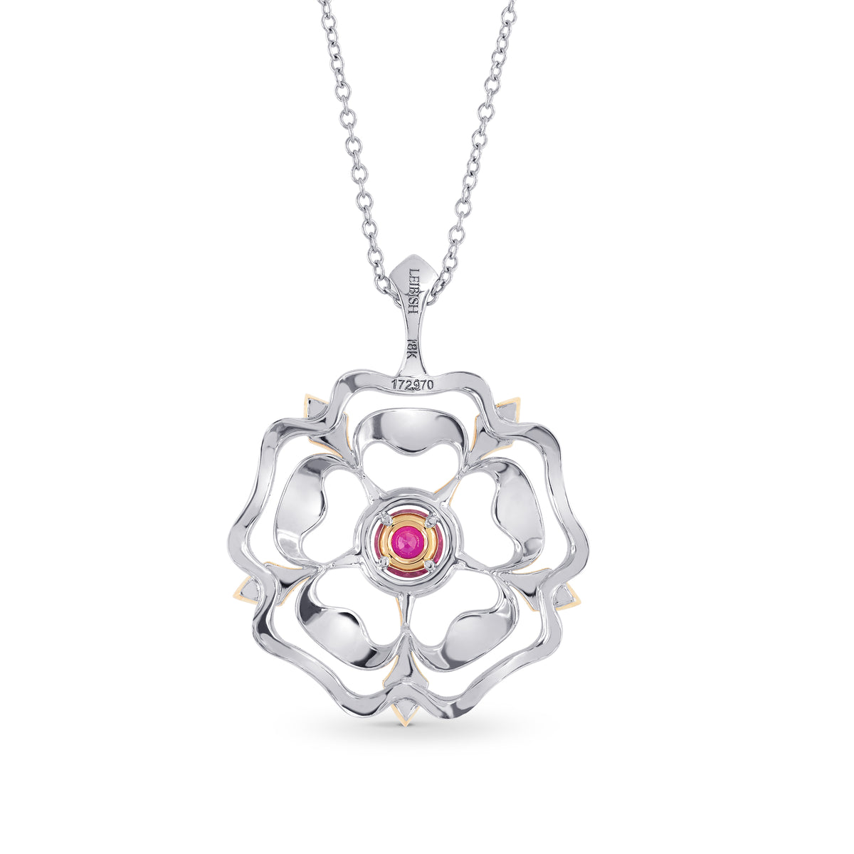 Ruby and Pink Diamond Floral Pendant