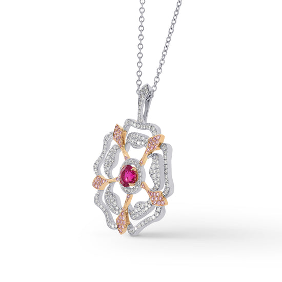Ruby and Pink Diamond Floral Pendant