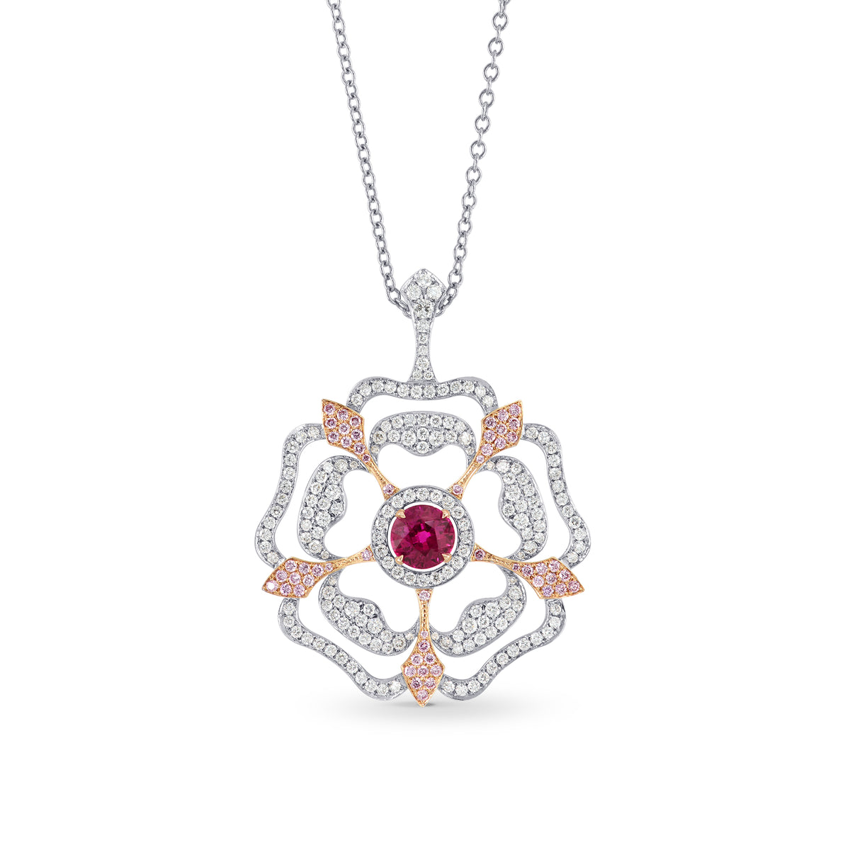 Ruby and Pink Diamond Floral Pendant
