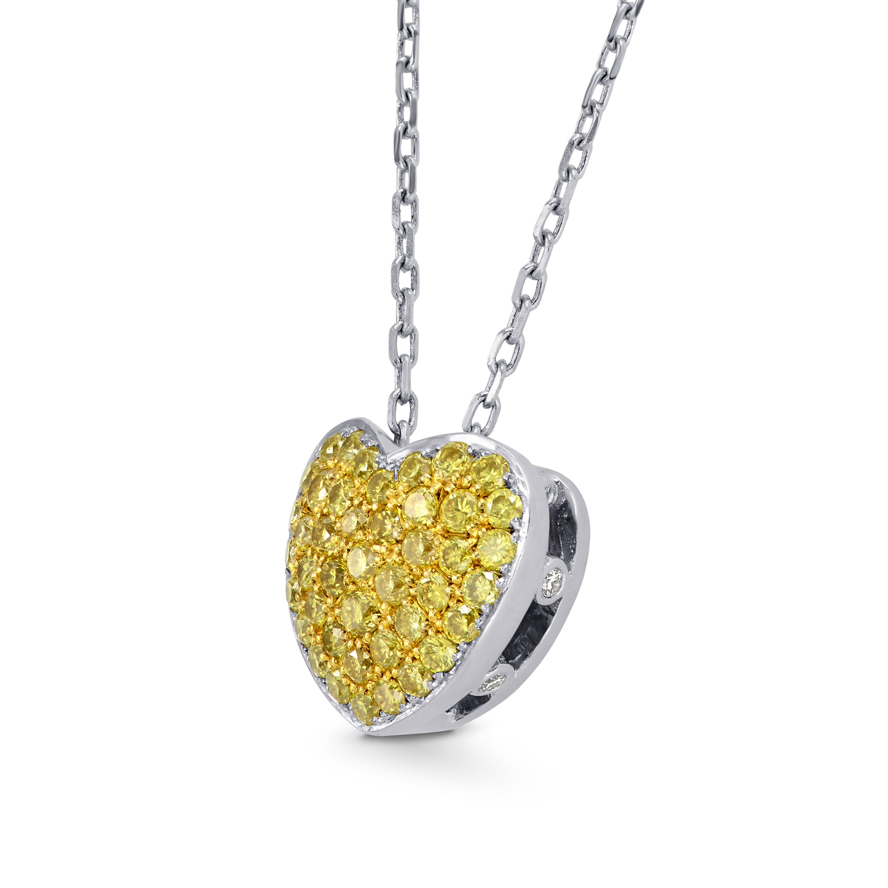 Fancy Vivid Yellow Diamond Pave Heart Pendant 