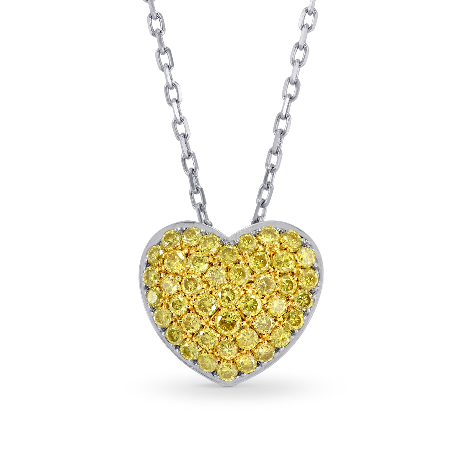 Fancy Vivid Yellow Diamond Pave Heart Pendant 