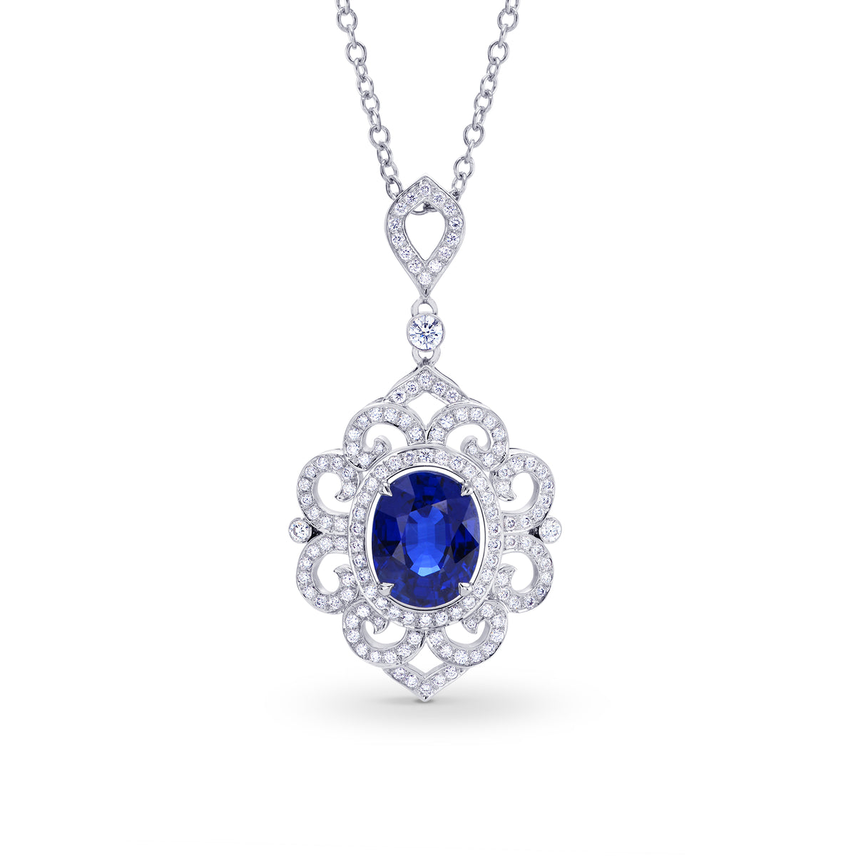Natural Unheated Oval Sapphire & Diamond Pendant