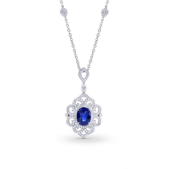 Natural Unheated Oval Sapphire & Diamond Pendant