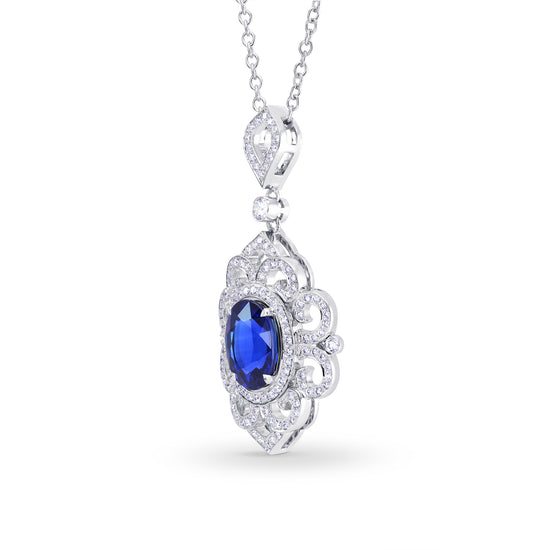 Natural Unheated Oval Sapphire & Diamond Pendant