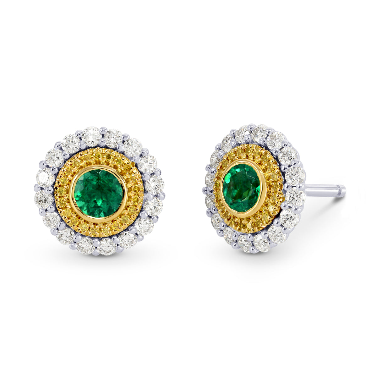 Vivid Green Emerald and Fancy Intense Yellow Diamond Earrings