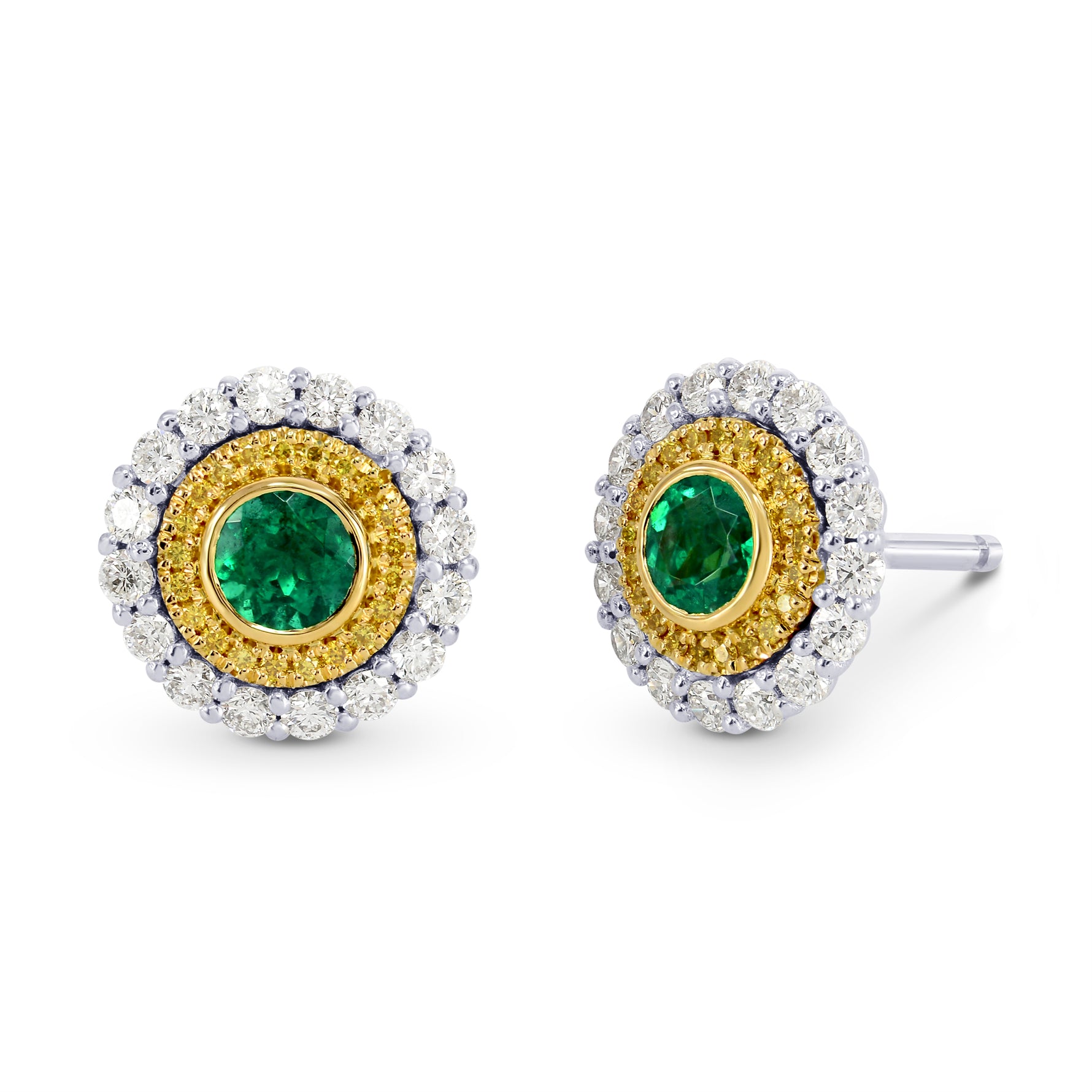 Vivid Green Emerald and Fancy Intense Yellow Diamond Earrings