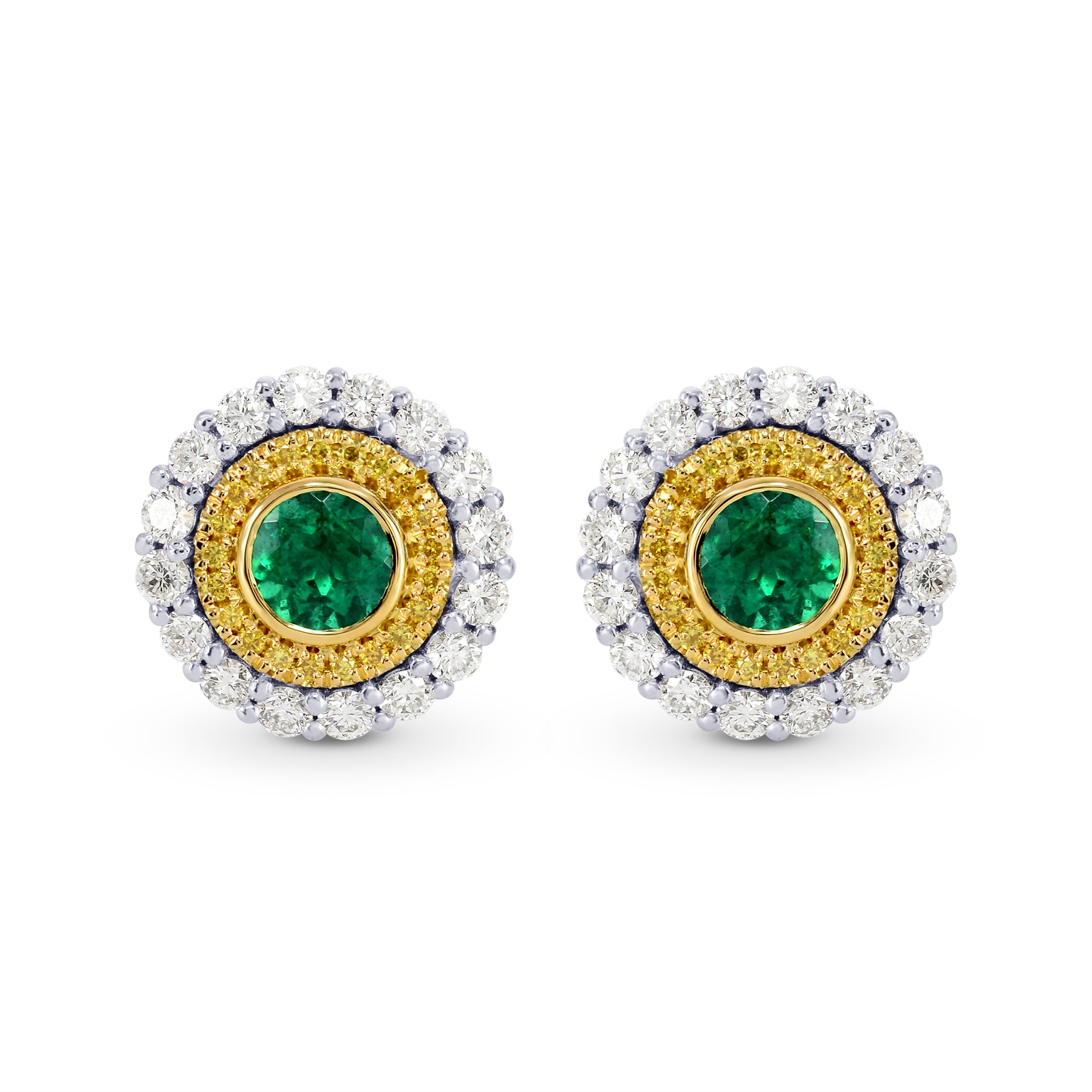 Vivid Green Emerald and Fancy Intense Yellow Diamond Earrings