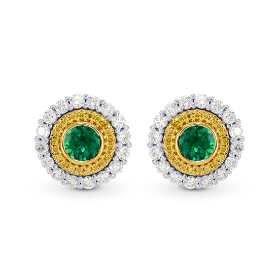 Vivid Green Emerald and Fancy Intense Yellow Diamond Earrings