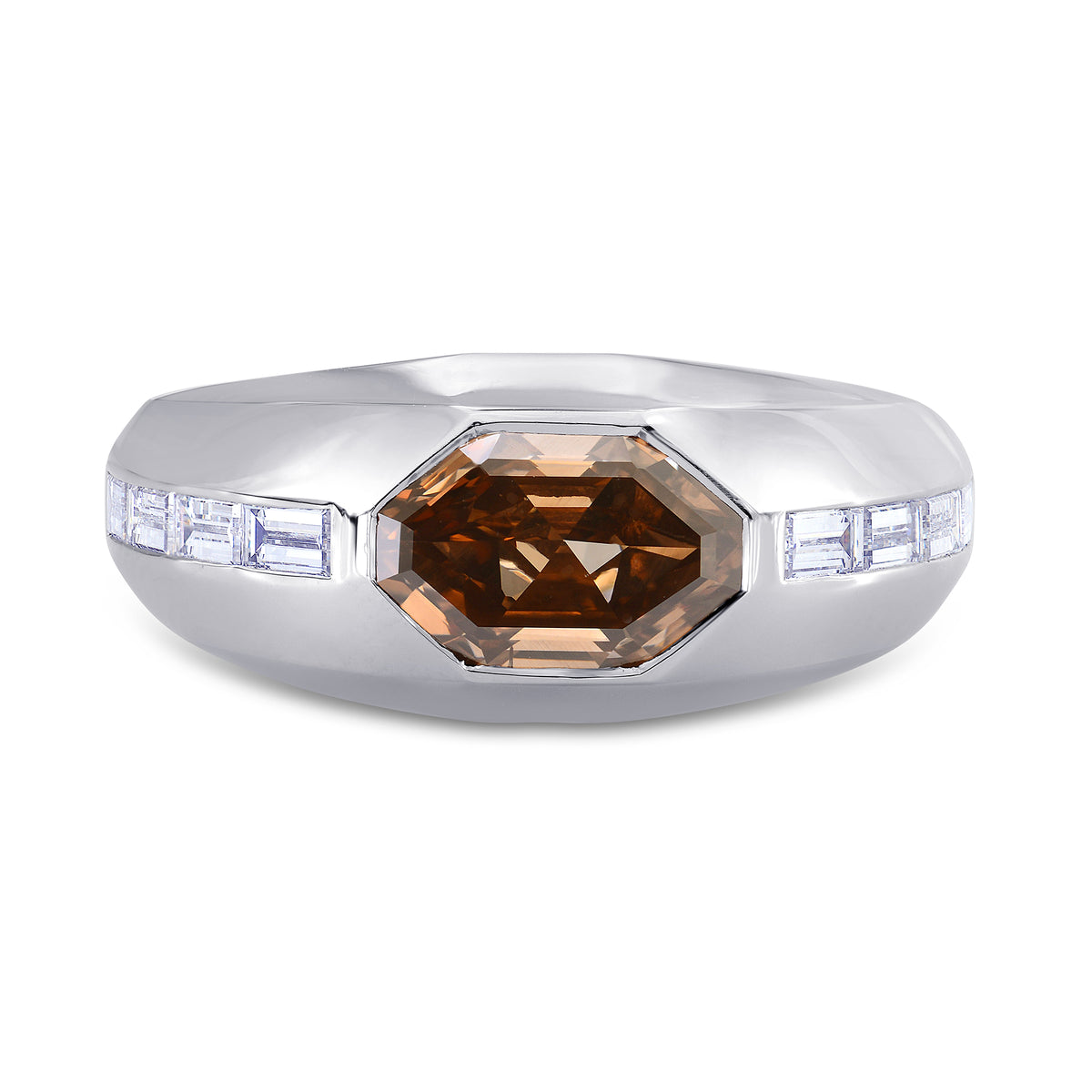 Mens Fancy Orange Brown Octagon Diamond Ring