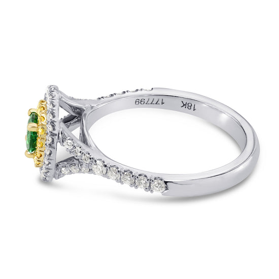 Vivid Green Emerald and Fancy Intense Yellow Double Halo Ring